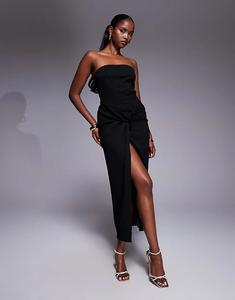 Платье миди с закрученной драпировкой спереди от ASOS DESIGN, черное