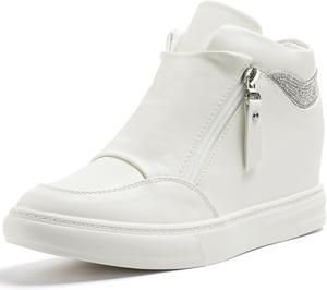 Женские платформенные кроссовки Ckrola с высокой скрытой танкеткой, рабочие ботинки для женщин, White