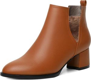 Женские ботильоны Soireelady с V-образным вырезом, оканчивающиеся на щиколотке, с круглым носком, вырезами, на устойчивом среднем каблуке, удобные ботильоны на ножку, легко надеваются, Matte Brown