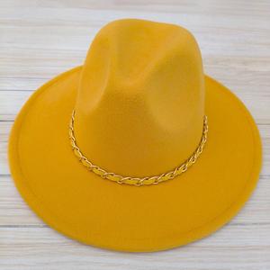 Шляпа-федора с плетеной цепочкой из искусственной кожи FASHNZFAB, золото