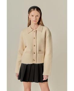 Женский кардиган с контрастной планкой English Factory, Cream