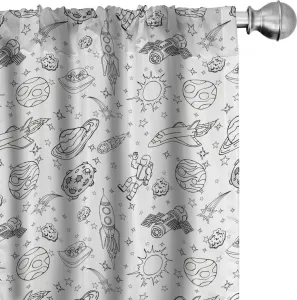 Шторы для детского сада ABAKUHAUS, с рисунком в виде астронавта Солнечной системы, космического корабля и падающих звезд, научно-фантастическая тема, 2 шт., 75 x 245 см, цвет: белый/черный Abakuhaus
