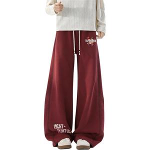 Повседневные брюки Unisex утепленные с флисовой подкладкой прямого кроя HUANQIU, red