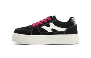 HUANQIU Женские легкие скейтбордские кроссовки Synthetic Leather, Textile Coverage Height Increasing, черные