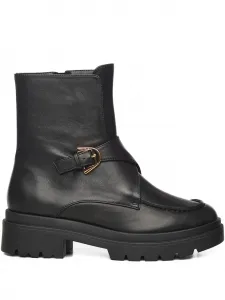 Кожаные сапоги с ремешком и пряжкой, каблук 35 мм Coccinelle, черный