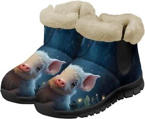 Женские зимние сапоги Jeiento Cartoon Pig с теплой внутренней отделкой, уютные обувь для женщин, Cute Piglet