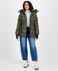 Женская пуховая куртка с капюшоном и застежкой-молнией спереди Steve Madden, Olive