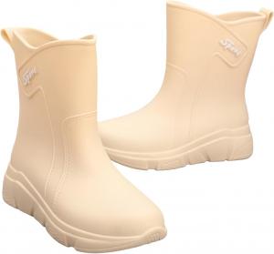 Женские милые резиновые сапоги водонепроницаемые, средние по голени, на платформе, садовые, охотничьи, противоскользящие, широкие, для улицы, садоводства, рыбалки и катания на лодке Generic, белый