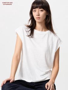 Льняная футболка свободного кроя с французскими рукавами Uniqlo, белый