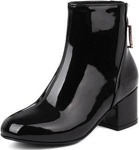 Женские ботильоны Elbslutt с квадратным носком, лаковая кожа, на массивном каблуке, сзади молния, короткие ботинки, Black