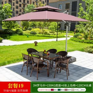 Комплект садовой мебели Green Water: 6 стульев, стол стеклянный 120 см, римский зонт 3 м, основание 150 кг, (№19)