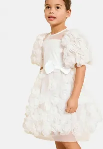 Платье повседневное, прямого кроя, с объемным цветочным принтом, пышными рукавами и блестками. Lipsy, White