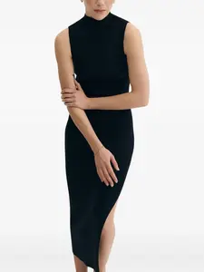 Платье миди в рубчик с высоким воротником ETHER, черный