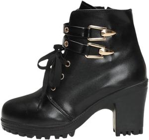 Женские массивные ботильоны на платформе с высоким каблуком, шнуровкой и элегантной боковой молнией Hhhchpm, Black