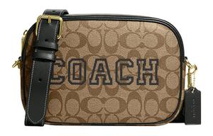 Jamie Signature Сумка через плечо на ремне из гладкой кожи с покрытием из текстиля среднего размера для женщин коричневый COACH