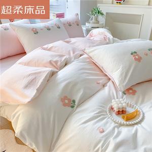 LUOLAI HOME Комплект постельного белья, 150 см, 4 предмета, простыня на резинке, белый порошок