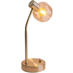 Настольная лампа näve Libby E14, 1 шт., 1 плафон, гибкая регулировка, абажур из стекла с янтарным оттенком, без 1xE14 Näve, Messingfarben