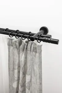 Карниз для штор GARESA "PEMPIA", 2 направляющие, желаемая длина, комплект для штор, выдвижной, пуговица с вырезами, с кольцами 300 см, черный