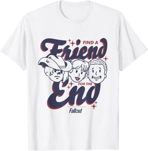 Футболка с изображением трех персонажей из сериала Fallout Друг на конец, белая