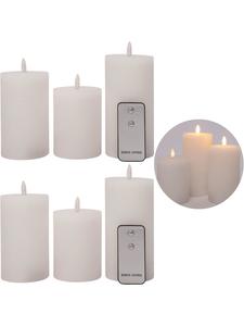 Novaliv Набор из 6 светодиодных свечей диаметром 7,5 см, с мерцающим пламенем, с пультом дистанционного управления, белого цвета