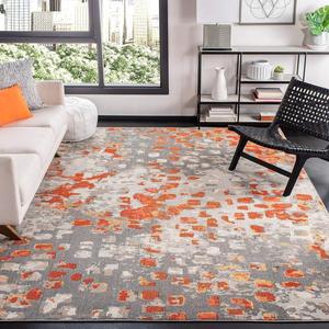 Ковер SAFAVIEH, 275 x 366 см, Madison Collection, Grey & Orange, дизайн Boho Abstract Distressed, без линьки и простой в уходе, идеален для помещений с высокой проходимостью в гостиной, спальне (MAD425H)
