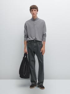 Вязаный свитер с имитацией застежки на пуговицы на горловине Massimo Dutti, антрацитово-серый