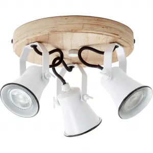 Блестящие потолочные светильники Seed GU10 1 шт. Ø 28 см, 3 x GU10, поворотные, металл/дерево, белый/светлое дерево Brilliant, Weiß/holzfarben