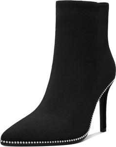 Женские ботильоны AUMOTED с заостренным носком, высокие каблуки-стилет, короткие ботинки с бусинами и молнией, каблук 3,7 дюйма, осенне-зимние нарядные женские ботинки