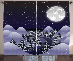 Шторы ABAKUHAUS Northwoods Rustic, Темный лес после снегопада, универсальные ленточные шторы для гостиной с петлями и крючками, 280 x 175 см, цвет индиго-сиреневый, светло-серый Abakuhaus