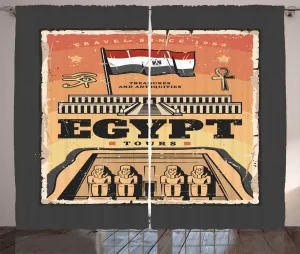 Винтажная штора ABAKUHAUS в египетском деревенском стиле, флаг экзотического тура, универсальные ленточные шторы для гостиной с петлями и крючками, 280 x 225 см, серая с разноцветным узором Abakuhaus