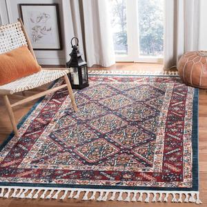 Ковер SAFAVIEH, 191 x 191 см, Farmhouse Collection, Ivory & Navy, марокканский дизайн Boho с кистями, без линьки и простой в уходе, идеален для помещений с высокой проходимостью в гостиной, спальне (FMH820A)