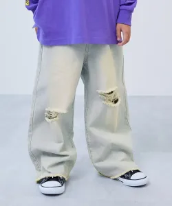 Джинсы прямого кроя с химической обработкой для детей, мальчиков и девочек, весна/лето 2026 Devirock, цвет 003-Overdive Breach