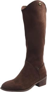 Женские сапоги IWIHMIV до колена с заостренным носком, замшевые короткие сапоги, повседневные скучные на низком каблуке, складные высокие верховые сапоги, Brown