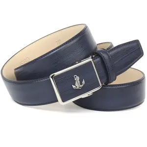 Кожаный ремень Anthoni Crown, пряжка с якорем, синий