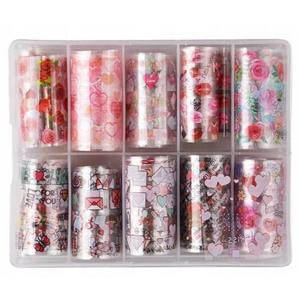 Трансферная фольга 10 шт. по 100 см Xkz-32-03 Сердечки ко Дню святого Валентина, AllePaznokcie