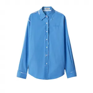 Рубашка с длинным рукавом и вышитым логотипом MIU MIU, синий