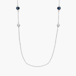 Миниатюрное колье из белого золота 14 карат с сапфирами и бриллиантами (36 дюймов) Blue Nile