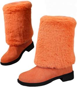 Женские однотонные зимние ботинки, модные удобные сапоги на меху, средние по голенище, доступны в 6 цветах Hhhchpm, Orange