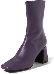 Женские ботильоны YDN с квадратным носком, на высоком блочном каблуке, средняя высота голенища, боковая молния, для офиса, формальные и повседневные, размеры 4-15 США, Purple