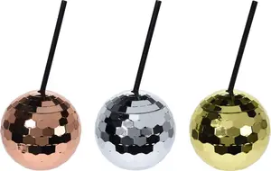 Стаканчики для напитков в форме диско-шара объемом 600 мл - набор из 3 стаканчиков для вечеринок с многоразовой трубочкой, по одному в золоте, серебре и бронзе Spetebo