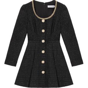 Self Portrait Длинное Платье с Длинными Рукавами Женское Классическое Черное