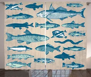 Штора ABAKUHAUS "Рыба в деревенском стиле", винтажный морской пляж, универсальная ленточная штора для гостиной с петлями и крючками, 280 x 245 см, бежевый многоцветный Abakuhaus