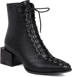 Женские ботильоны VOKLIN с квадратным носком на шнуровке, элегантные, с массивным каблуком средней высоты, классические короткие вестерн-ботинки, Black-Velvet Lined