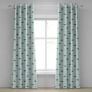 Штора на люверсах ABAKUHAUS Слон, рисунок слона из мультфильма, забавные водные каракули, милый детский принт с животными, декоративные двухпанельные шторы, 280 см x 225 см, бирюзовый цвет Abakuhaus