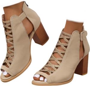 HINDOLA Женские черные босоножки с вырезами, на высоком толстом каблуке, с пряжкой на щиколотке, открытым носком, летние модные босоножки на устойчивом каблуке