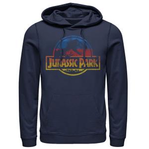 Мужской пуловер с капюшоном в стиле ретро с ваным логотипом «Парк Юрского периода» и ваным логотипом Licensed Character, синий