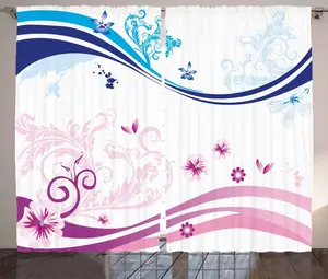 Шторы ABAKUHAUS Modern Rustic, с изображением листьев плюща, универсальные ленточные шторы для гостиной с петлями и крючками, 280 x 225 см, темно-синий, фиолетовый, розовый и бирюзовый Abakuhaus