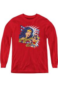 Dco Pop Art Футболка с длинным рукавом для девочек Wonder Woman Gildan, красный