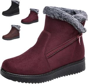 Женские зимние удобные замшевые ботинки с меховым воротником, легкие водонепроницаемые утепленные хлопком ботильоны с короткой молнией BlackeEight, Red