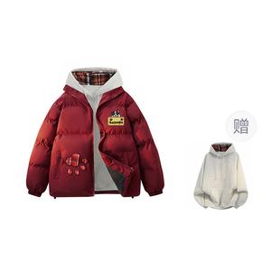 Пуховик Unisex Stand Collar Moderate Padded HUANQIU, maroon (free plaid sweatshirt)